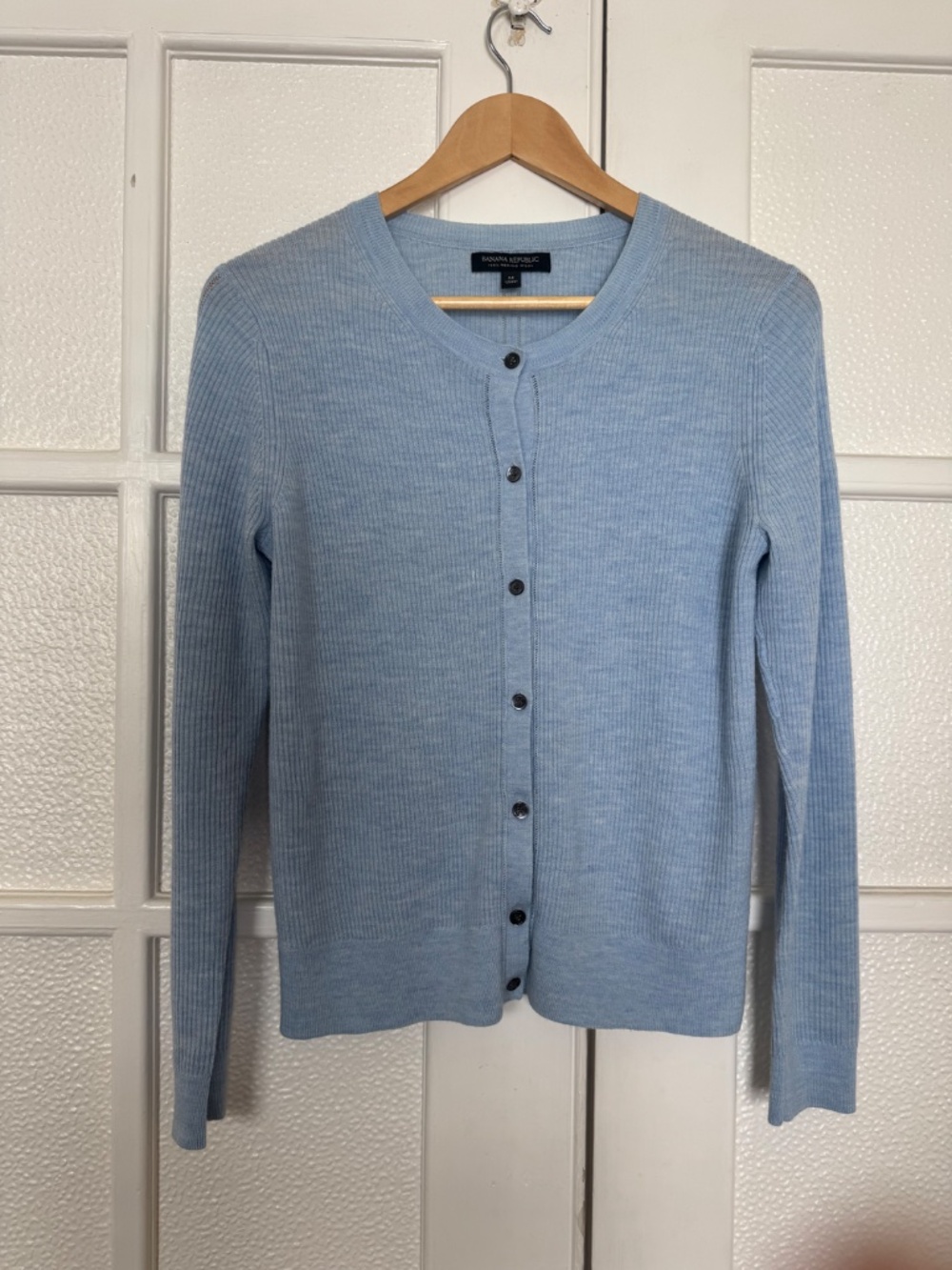 BANANA REPUBLIC fine merino wool blue rib patterned cardigan top Size M